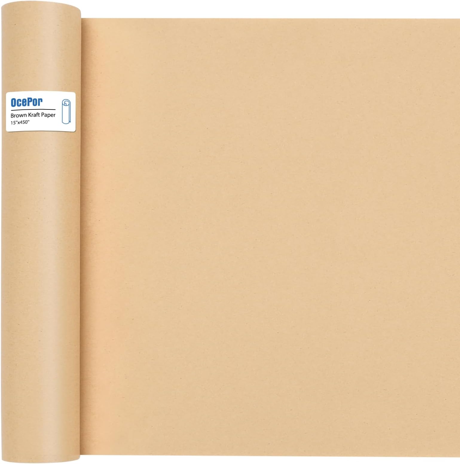 OcePor Brown Paper Roll 15"×450", Craft Paper, Kraft Paper Roll, Wrapping Paper, Packing Paper for Moving, Gift Wrapping, Wall Art, Table Runner, Floor Covering, Bulletin Board, Arts Crafts