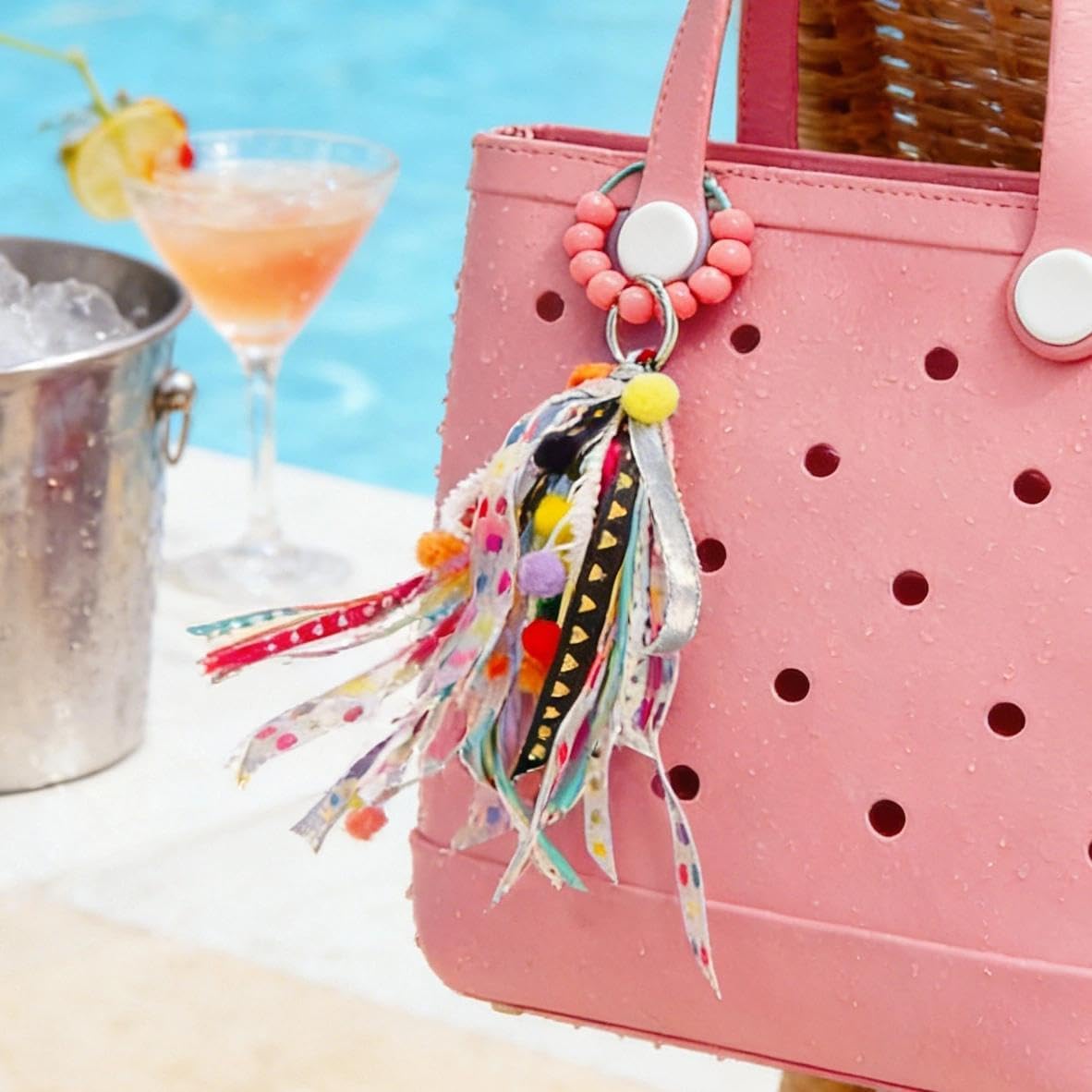 Accessories for Bogg Bag, Keychains for Women, Ribbon Colored Beads Key Ring Charms, Compatible with Women Rubber Beach Straw Bag Tote Handbag Decoration, Pendant Ornaments - Image 4