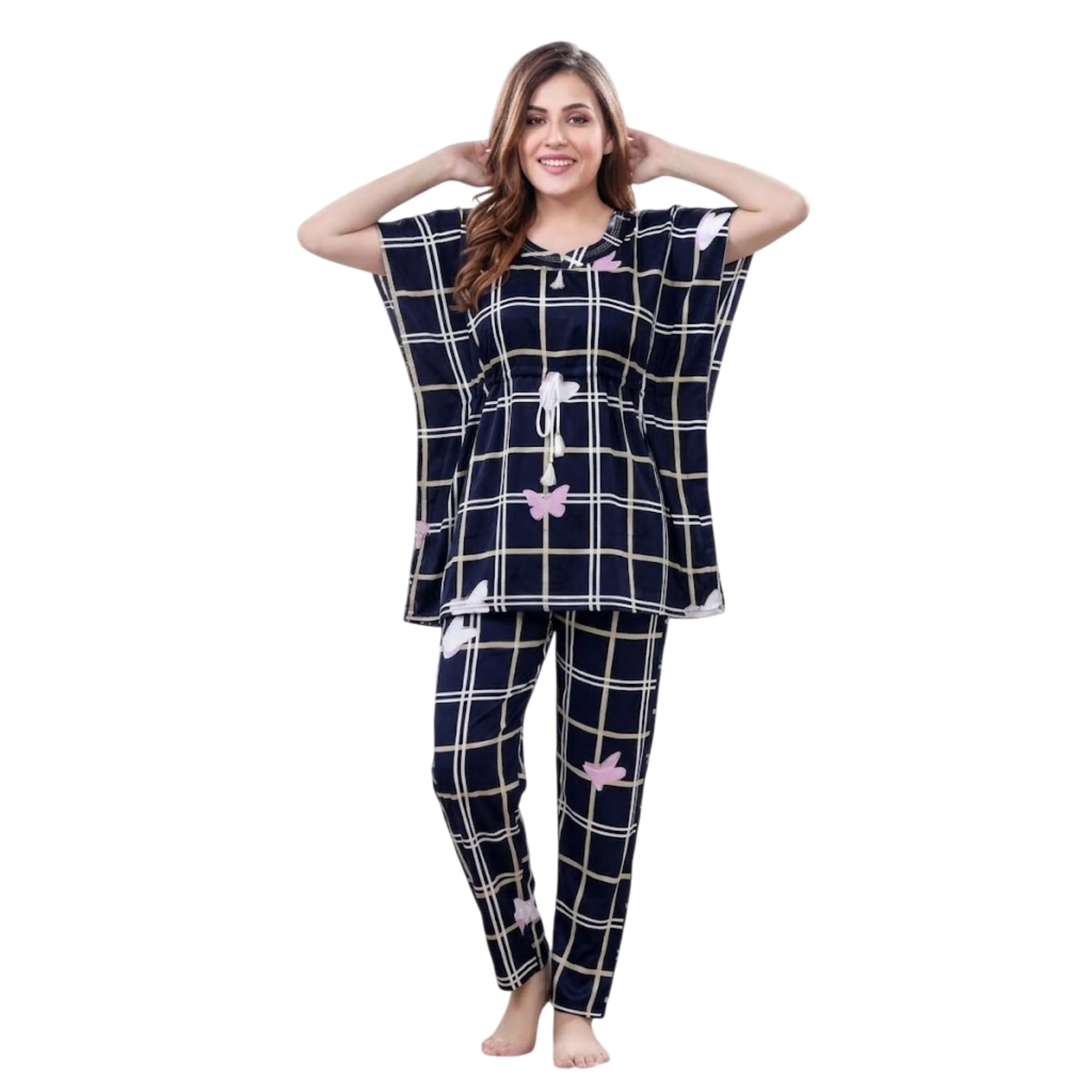 kf khush Women’s Satin Night Suit Set | Printed Kaftan Style Top with Full Length Pajama | Soft Silky Nightwear Lounge Set | Comfortable Sleepwear for Ladies | Trendy Home Wear Outfit S-L-picture-21