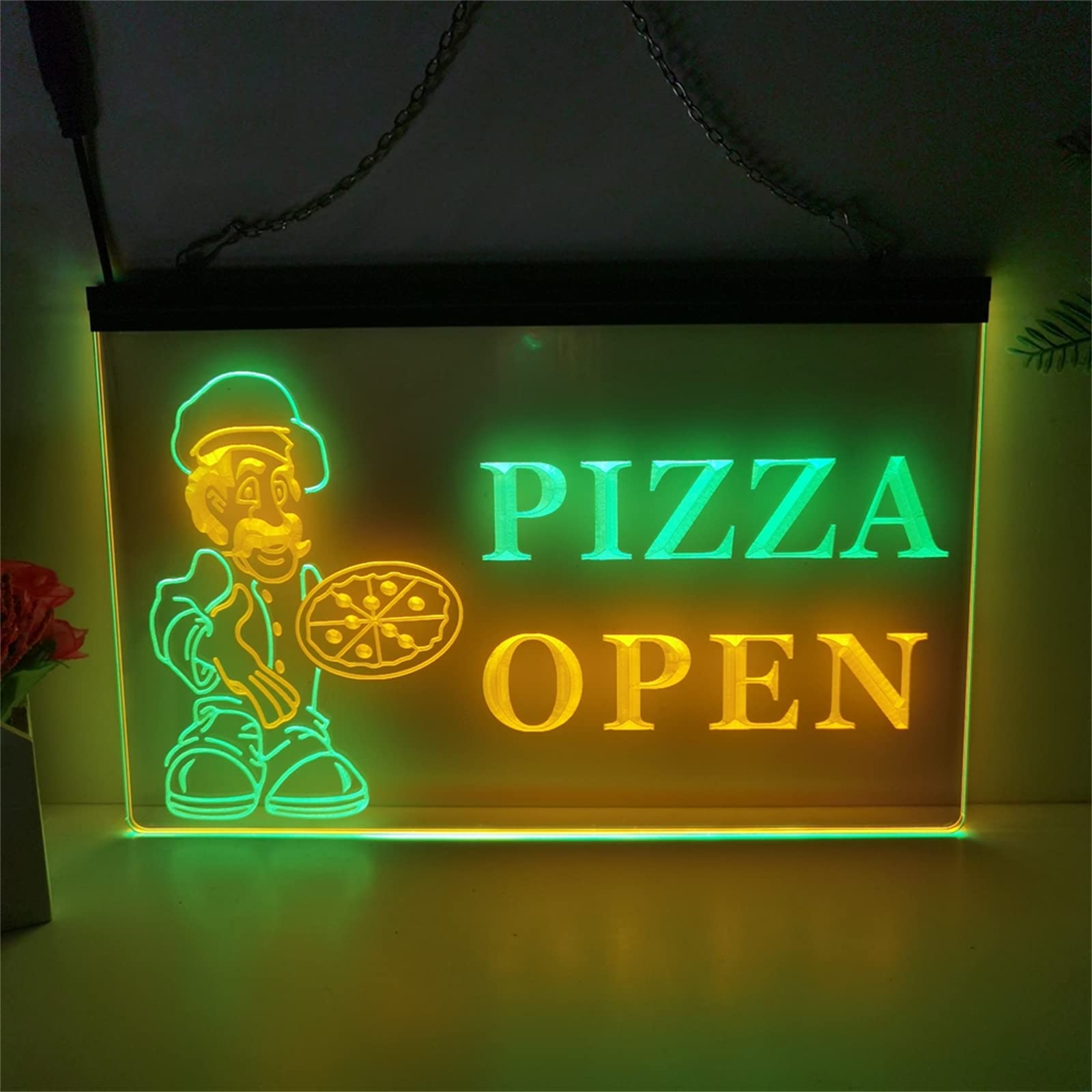 FINOTI Pizza Shop Neon Sign Pizza Shop Pattern 2 Color Display LED Neon Sign Pizzeria Burger Shop Café Opens Business Light Up Sex Sign Ambience Decoration With Chain,F,15.7"x23.6"