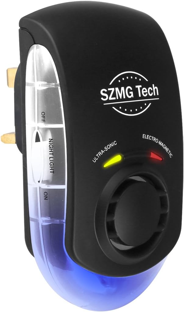 SZMG Indoor Electronic Pest Control Ultrasonic Repellent,Plug-in Pest Repeller for Mice,Insects, Rats,Spiders, Mosquitoes, Fleas, Roaches,Ants,Rodents, Humans &Pets Safe (Black)