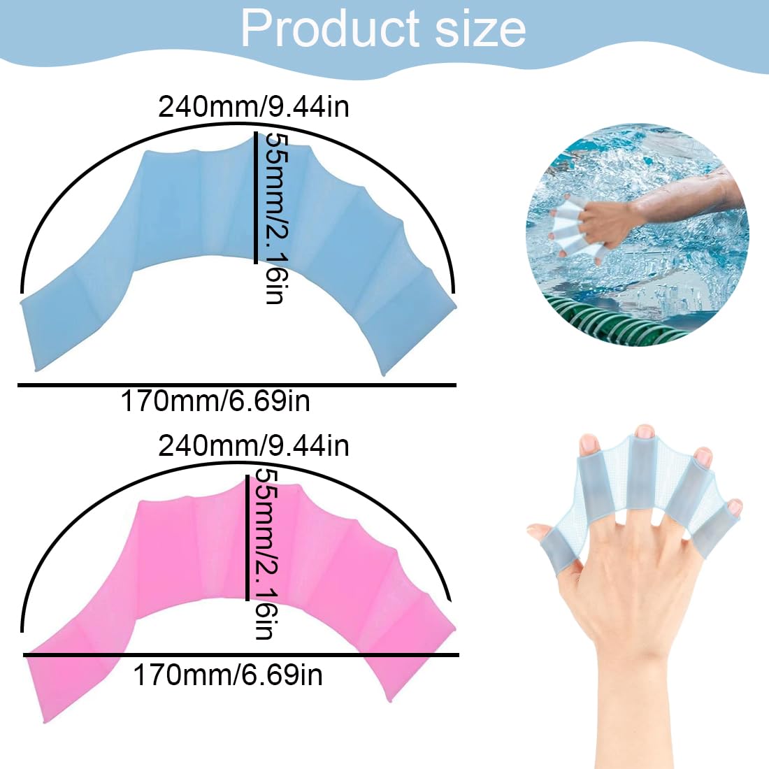 2 paires de gants de natation, palmes d'entraînement de natation, gants de plongée en silicone, gants d'eau, gants de natation avec palmes pour la natation et la plongée
