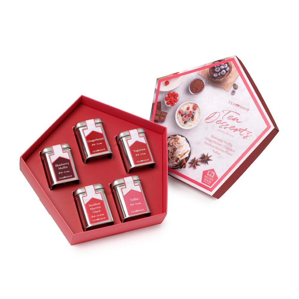TEA SHOP - Set Tea Desserts - Set de Tés para Momentos Dulces - Rooibos Marron Glacé, Gingerbread, Yogurtea, Toffee, Blueberry Muffin - Ideal para regalo