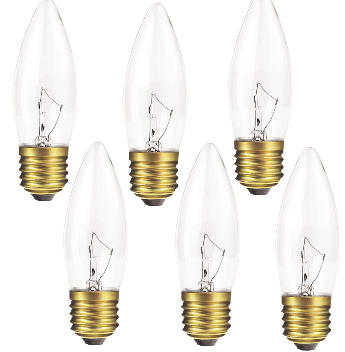 25W B11 Frosted Chandelier Light Bulbs (6 Pack) - E26 Base, Dimmable, Torpedo Tip For Ceiling Fans & Fixtures