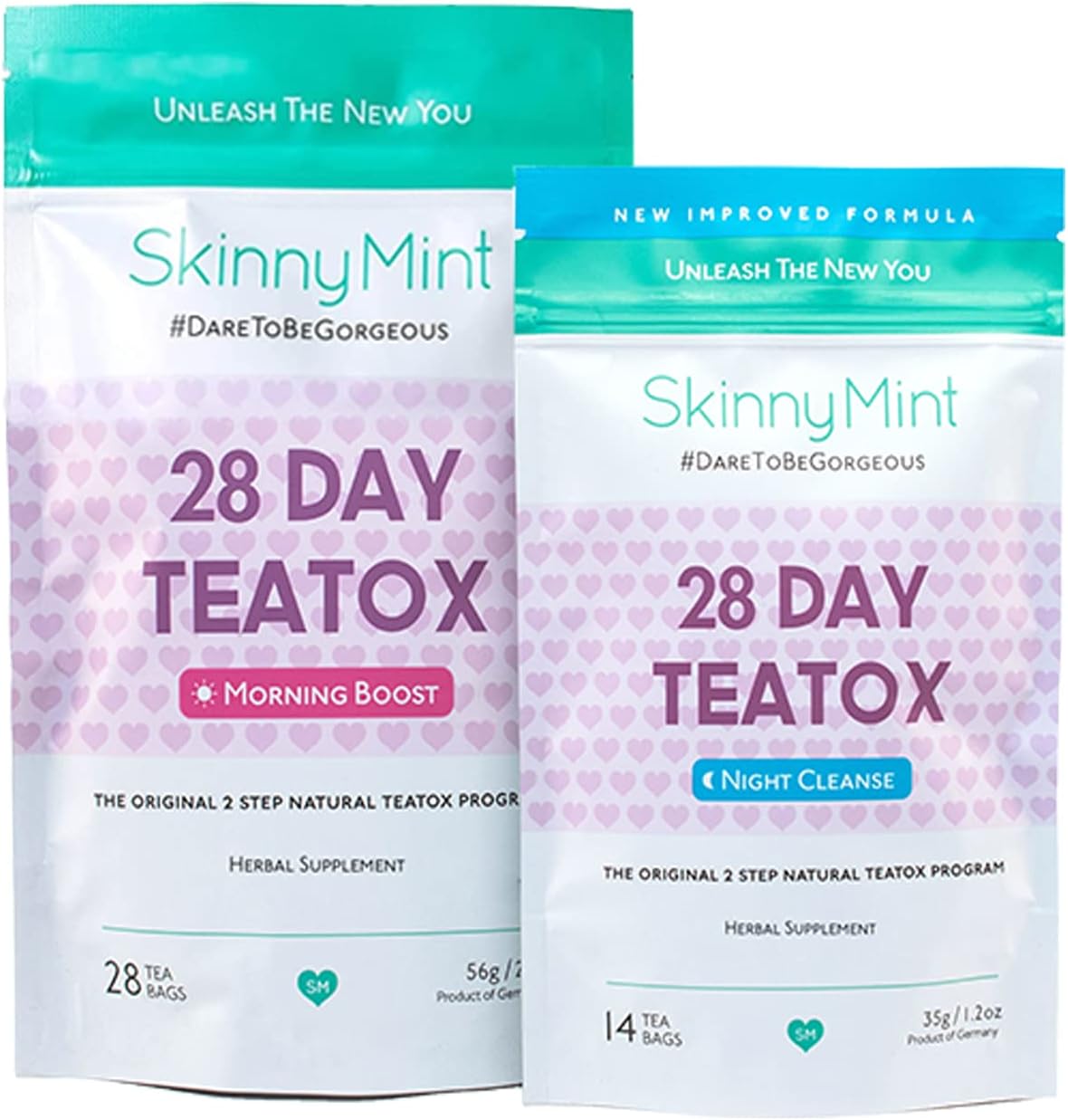 SkinnyMint Original 28 Day Detox Tea Kit- Ultimate TeaTox Programme- All Natural Morning Boost and Night Cleanse Detox Tea- Helps Alleviate Bloating and Boost Energy
