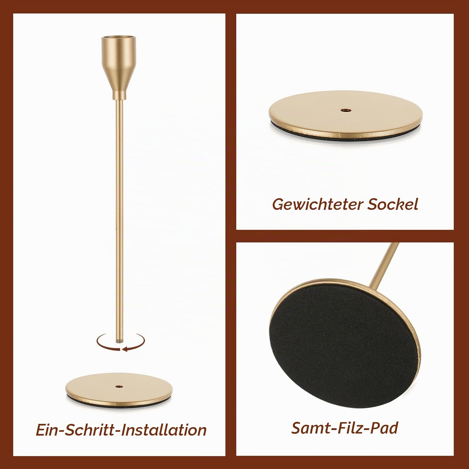 Candeldo Kerzenständer Gold Kerzenhalter Metall: 6er Set Stabkerzenhalter Kerzenleuchter Hochzeit Vintage Kerzenhalter Hoch für Stabkerzen Deko Weihnachten Tisch