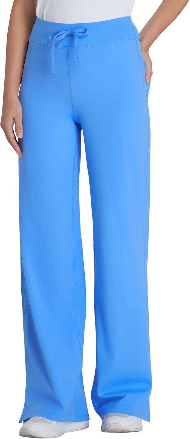 QBK Wide Leg Scrub Pants for Women - High Rise Straight Wide Leg Yoga Scrub Uniform Pants, Anti-Wrinkle & Knit Yoga Waistband