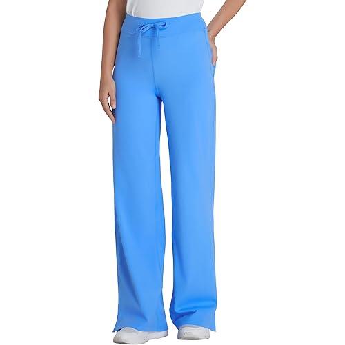 QBK Wide Leg Scrub Pants for Women - High Rise Straight Wide Leg Yoga Scrub Uniform Pants, Anti-Wrinkle & Knit Yoga Waistband