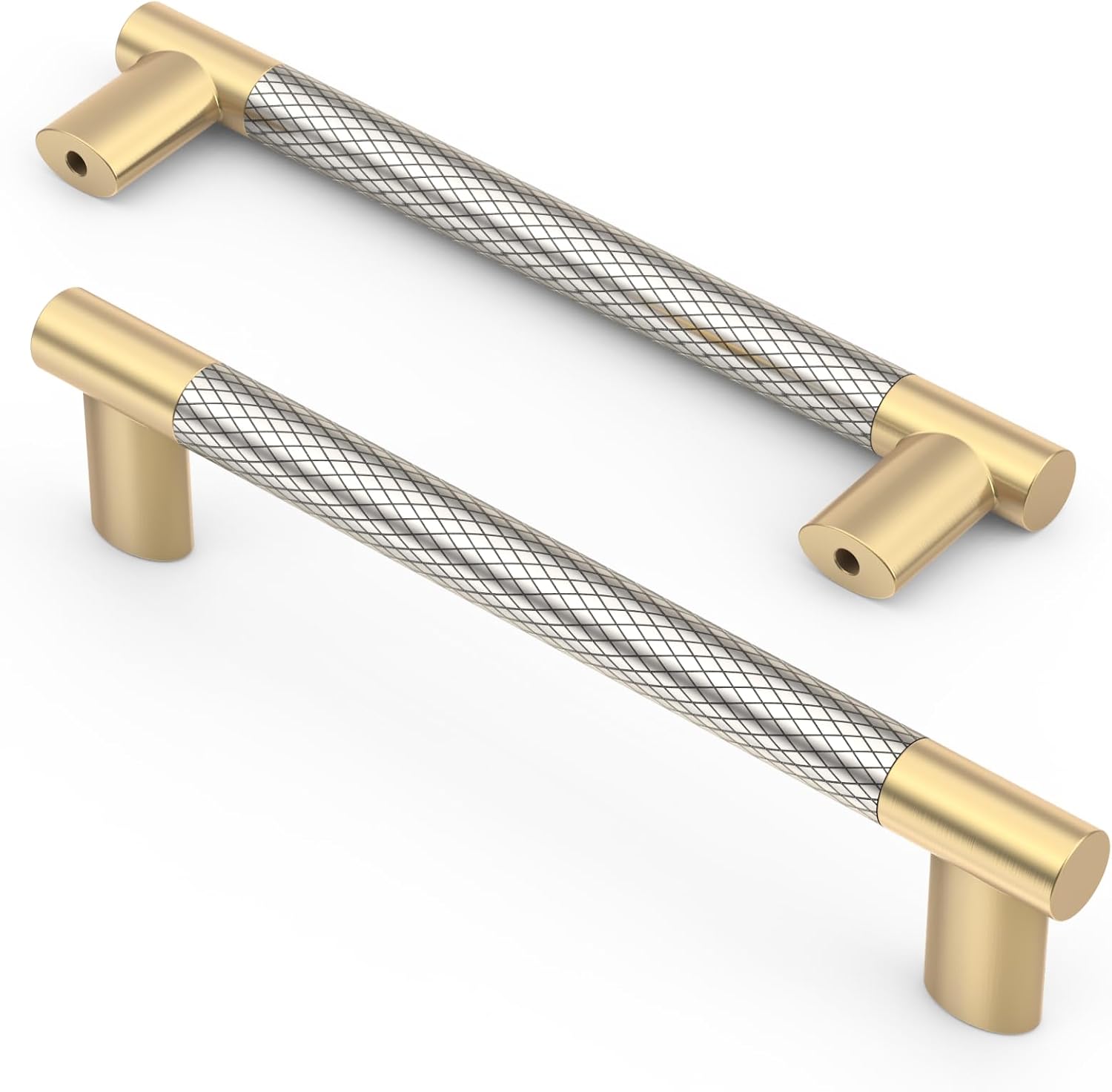 Asidrama 10 Pack 5 Inch(128mm) Knurled Gold and Brush Satin Nickel Kitchen Cabinet Handles, Cabinet Pulls Kitchen Cabinet Hardware Cupboard Handles Drawer Pulls 4496A