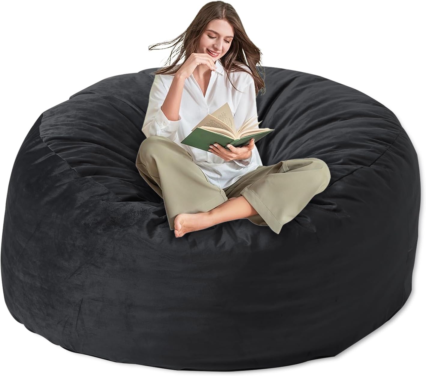 Large Bean Bag Chair for Adults with Memory Foam Filling, Washable Velvet Cover, 4FT, Black