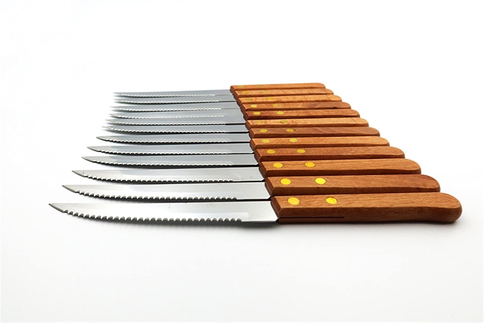 12pcs Cuchillo de filete de acero inoxidable con mango de madera Cuchillos de mesa Conjunto de vajillas Cubiertos de restaurante