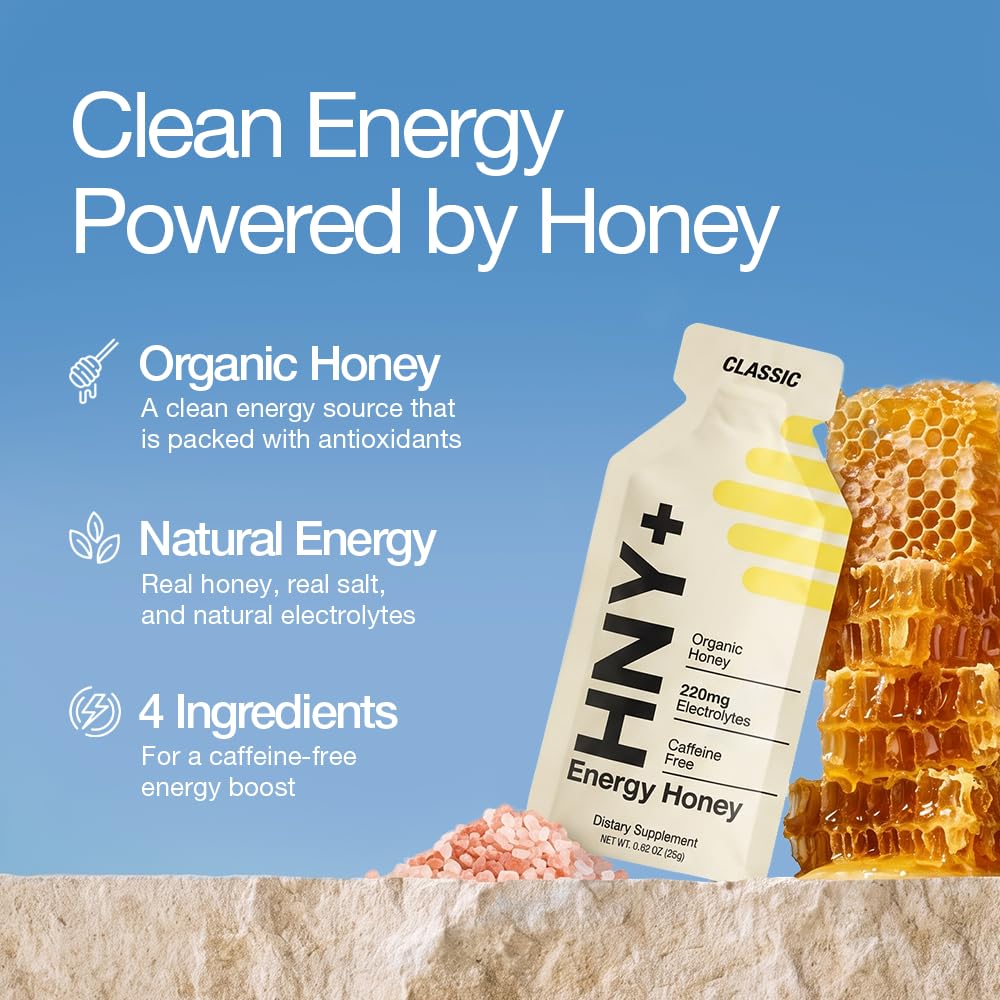 HNY+ Organic Honey Energy Gel with Electrolytes, Caffeine Free, 12ct — Amazon image 2