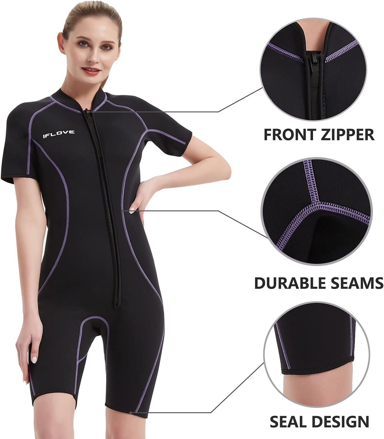 3mm Shorty Wetsuit for Women, Mens Full Body Diving Suit, Neoprene Front Zip Wetsuits for Snorkeling Surfing Swimming : Sports & Outdoors