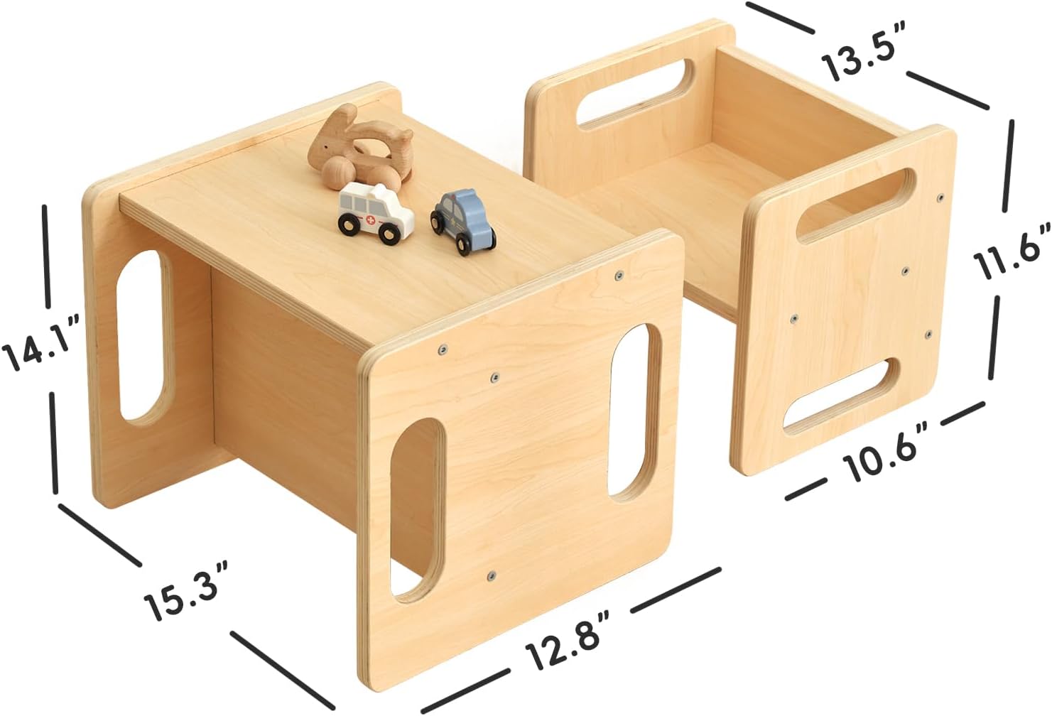 OOOK Montessori Weaning Table and Chair Set, Kids Activity Table and Chair Set with Fence for Read, Play Toys, Snack Time, Step Stool, 1-3 Year Old Kids Montessori Furniture