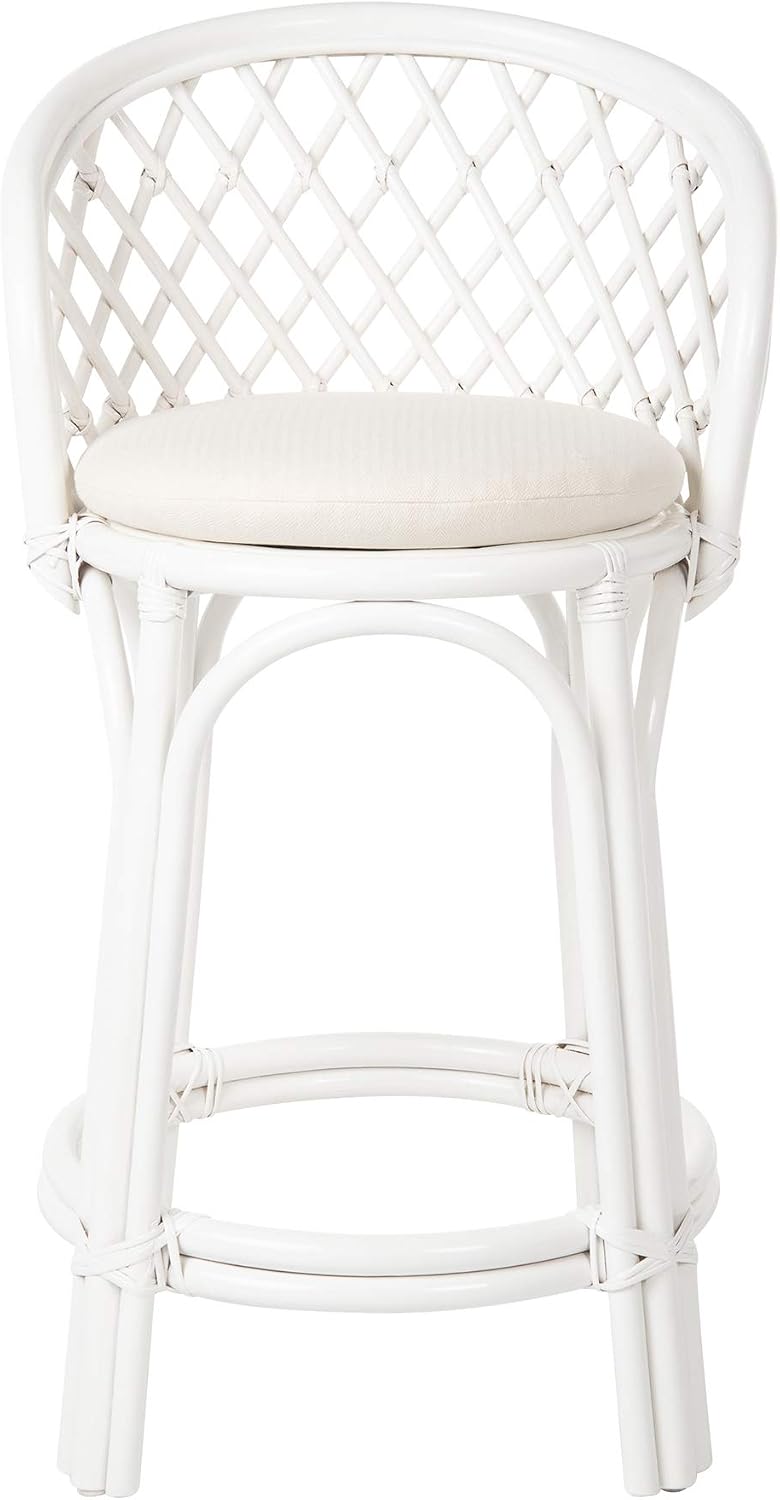 Kouboo Rattan Criss-Cross, White Kitchen Counter Stool, Height (1110170)