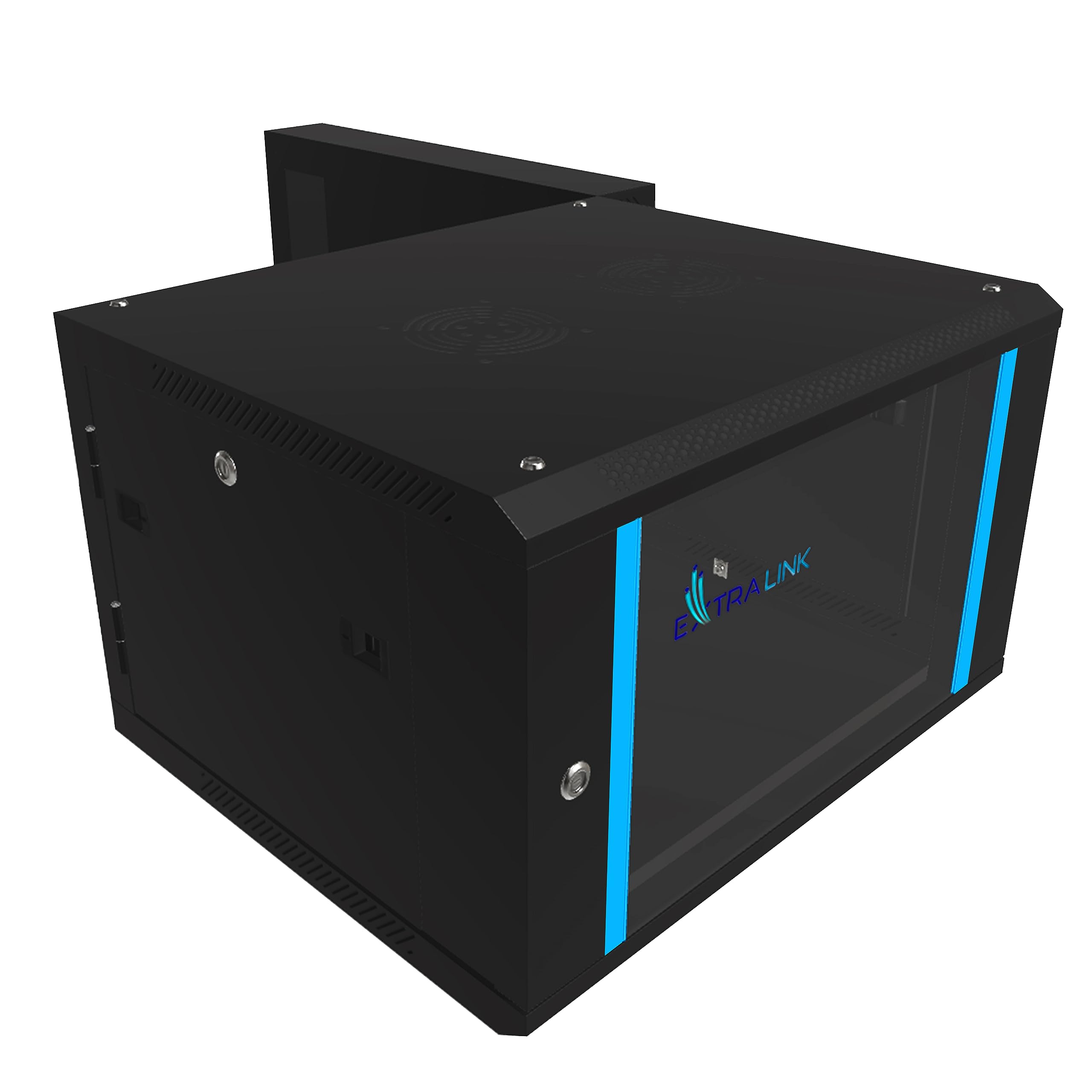 Extralink Armario Rack de 19" 6U - Armario de Red de 600mm, para Montaje en Pared o Suelo, hasta 60 kg, Puerta de Cristal Templado, Apertura Delantera y Trasera, Negro - para Red doméstica y IT