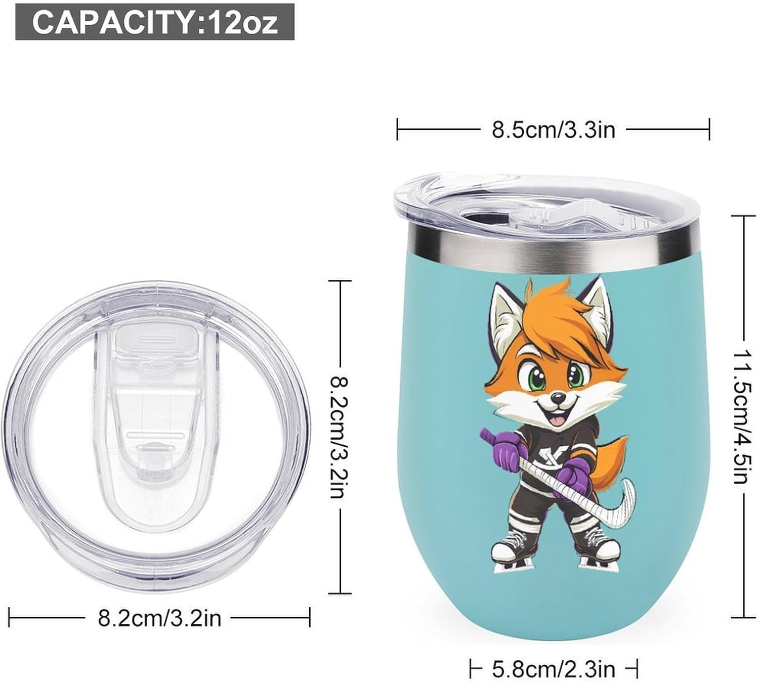 Foxs Ice Skating Holding Hockey Stick Insulated Drinking Cup Stainless Steel Coffee Mug Wine Tumbler with Lid 12OZ