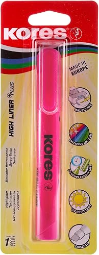 Kores High Liner Plus Chisel Tip Highlighter Pen, Pink