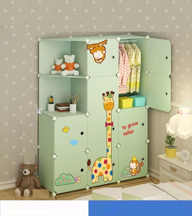 Image of Kids Plastic Collapsible Wardrobe Organizer for Storage | Cute Cartoon Design | Heavy Duty Cloth Organizer for Storage | Easy to Assemble | Perfect for Kids Room & Home (Green-P4)