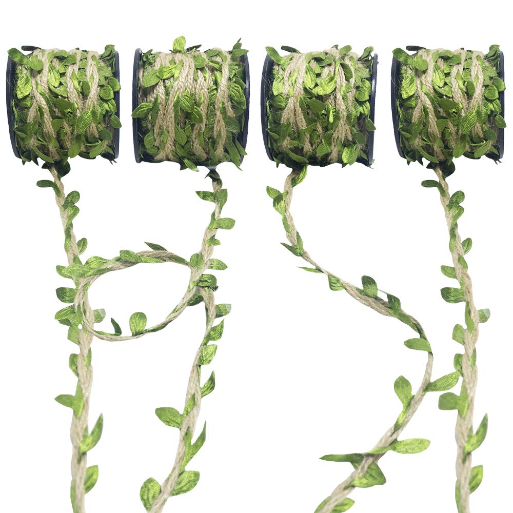 Cocostar 4-Roll Natural Jute Twine, Wall Hanging Artificial Burlap Vine Plants Greenery for Headband Wedding, Home, Jungle Garden Party Decorations (32.8feet(10M))