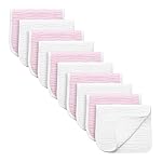 Synrroe Burp Cloths Large, Muslin Burp Cloths for Baby Girls and Boys, Pack of 10 Extra Absorbent and Soft Muslin, 6 Layers 20 by 10 Inches 100% Cotton (Pink-White 10 Pack)