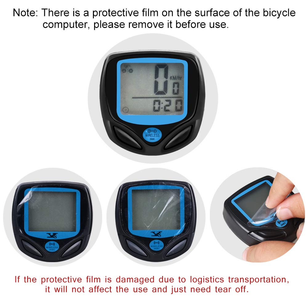 Images showing the protective film on the bike computer display and its removal