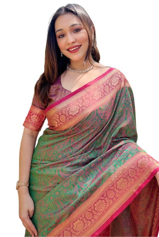 Women's Kanjivaram Pure Soft Silk Designer Saree With Blouse Piece-image-36