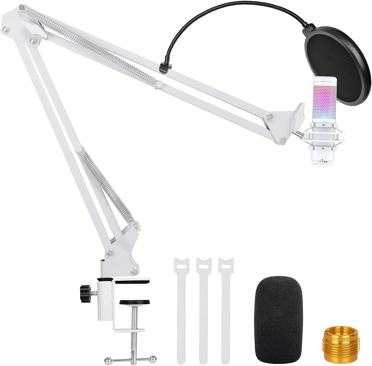 White Boom Arm for Hyperx Quadcast S, Adjustable Hyperx Quadcast White Mic Stand Microphone Arm Compatible with Hyperx Quadcast with Pop Filter,Mic Cover, By ChromLives