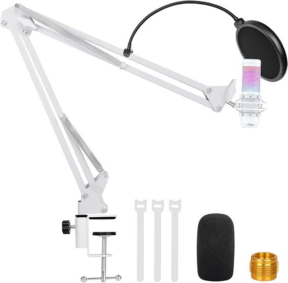 White Boom Arm for Hyperx Quadcast S, Adjustable Hyperx Quadcast White Mic Stand Microphone Arm Compatible with Hyperx Quadcast with Pop Filter,Mic Cover, By ChromLives