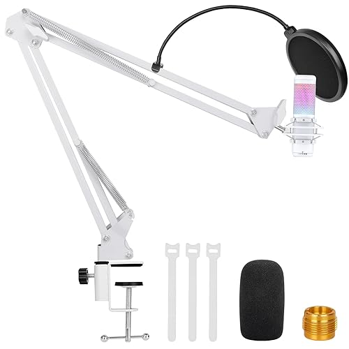 White Boom Arm for Hyperx Quadcast S, Adjustable Hyperx Quadcast White Mic Stand Microphone Arm Compatible with Hyperx Quadcast with Pop Filter,Mic Cover, By ChromLives - White Boom Arm for Hyperx Quadcast S
