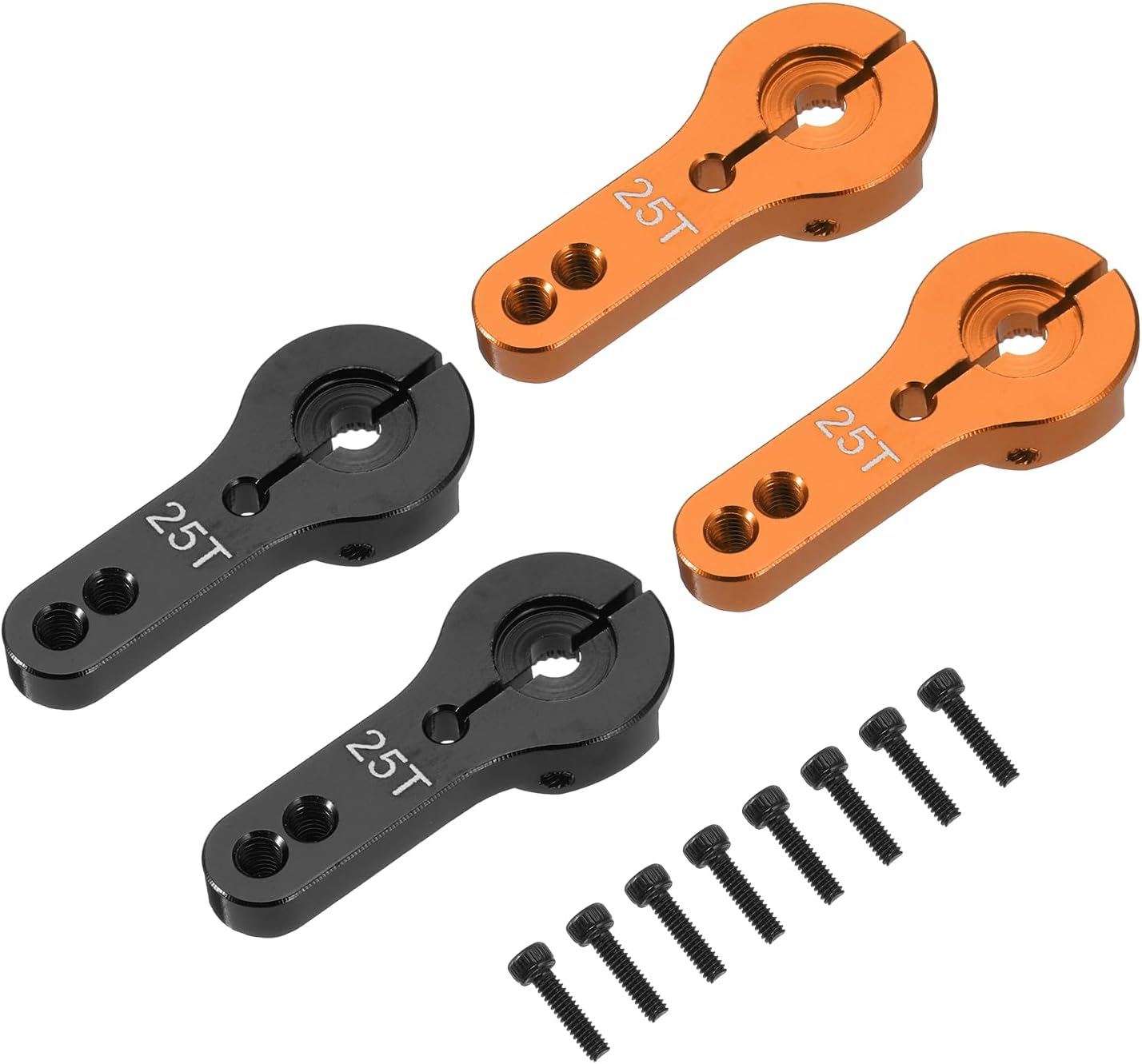 MECCANIXITY 4 Pcs Aluminum Alloy 25T Steering Servo Arm Horn for DIY RC Car/Boat/Airplane Boat Accessories, Orange/Black