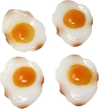 Honbay 4PCS Lifelike Artificial Fried Eggs PVC Resin Fake Food Realistic Simulation Cooked Egg Imitation Food Model Props for Home Party Halloween Decoration Market Food Sample Display