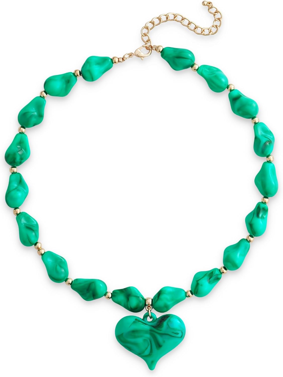 Large Acrylic Heart Necklaces for Women Chunky Puffy Heart Pendant Necklace Exaggerated Statement Love Beaded Choker Necklace Jewelry