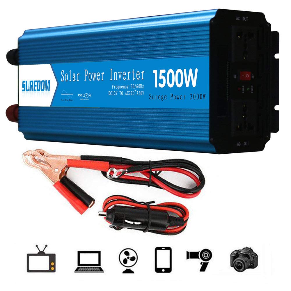 1000W 1500W Power Inverter Pure Sine DC 2V/24V a 220V AC Car Inverter Converter con Display Digitale, Presa CA, generatore di Emergenza Esterno, 12v-1500w