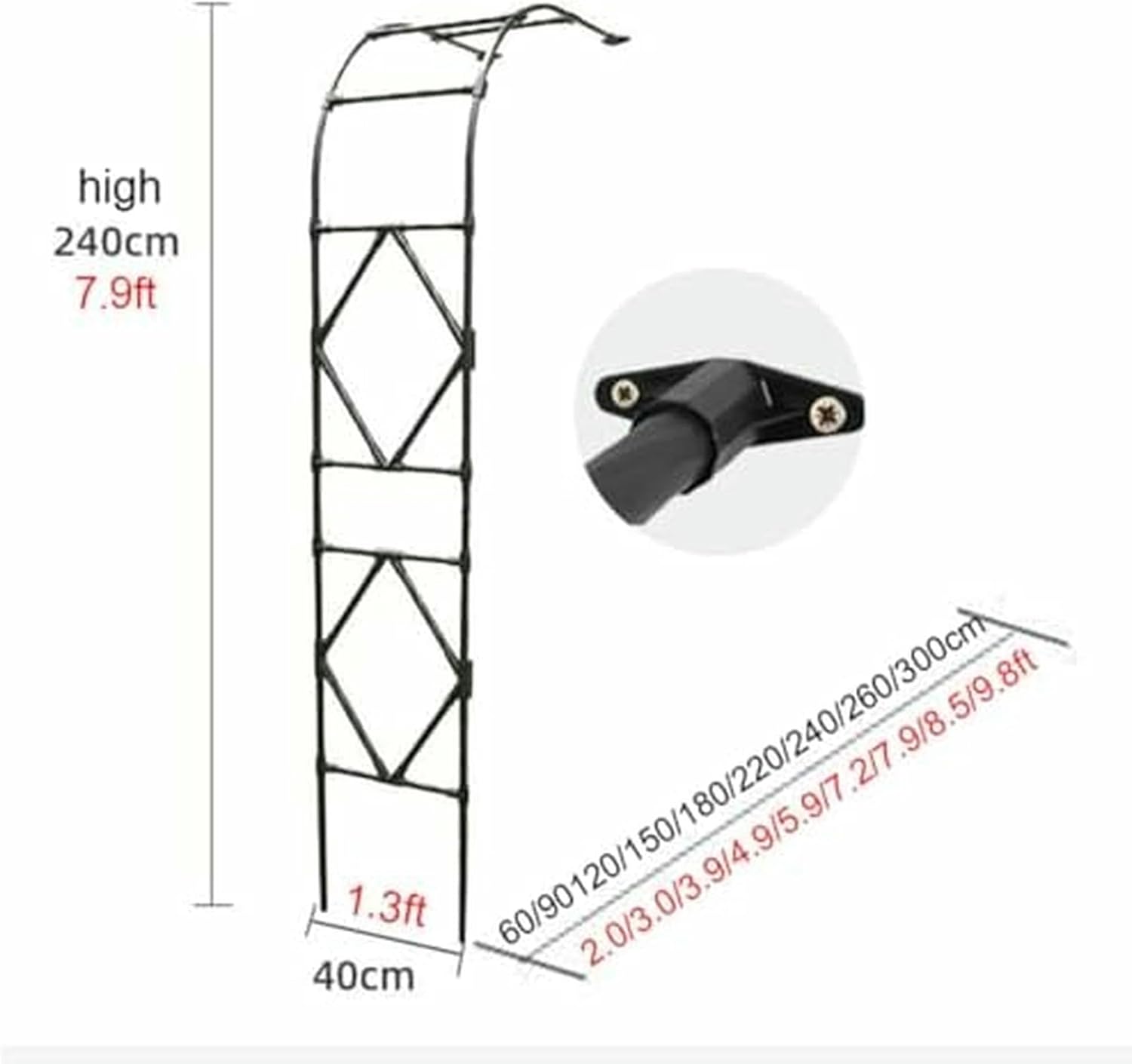Half -Arc Metal Lattice for Climbing Plants, Garden Decoration Cenor, Downtown Mounted On The Balcony Wall, Patio, Backyard ~/