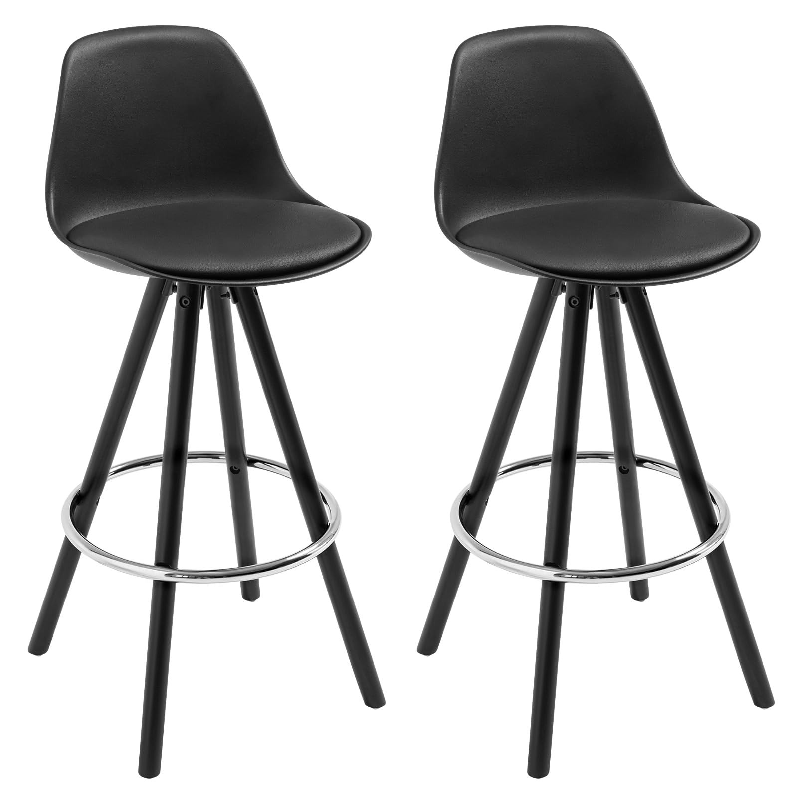 WOLTU Bar Stools Set of 2 Breakfast Counter Barstool with Back and Metal Legs for Kitchen, Black