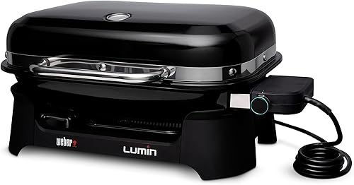 Weber Lumin - Parrilla eléctrica para exteriores, color negro, grandes espacios pequeños como patios, balcones y cubiertas, portátil y conveniente