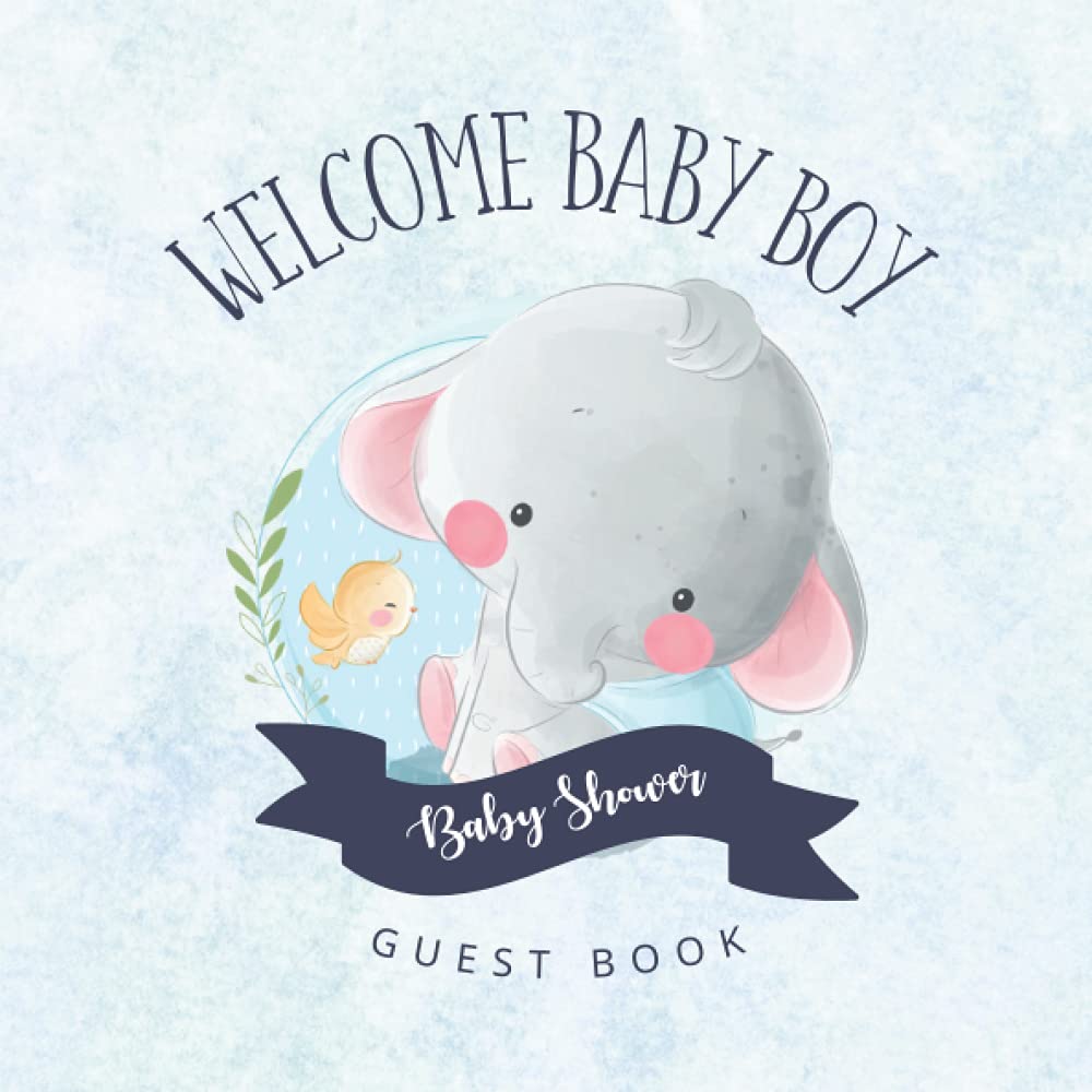 Welcome Baby BOY: Baby Shower Guestbook for Boys Elephant | Cute Guest Log Book for Baby Shower with BONUS Gift Tracker