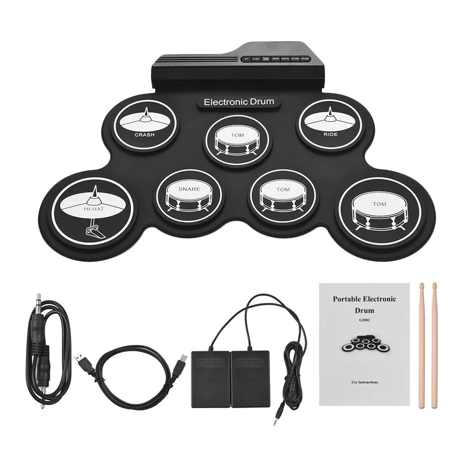 Yardwe Batería Electrónica Portátil y Ligera de Silicona Pads Silenciosos Adecuado para Práctica Musical y Principiantes en Tambores Digitales