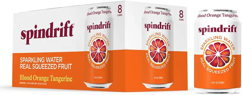 Spindrift Sparkling Seltzer Water, Blood Orange Tangerine Flavored, Made with Real Squeezed Fruit, 12 Fluid Ounce Cans, Pack of 8 Cans
