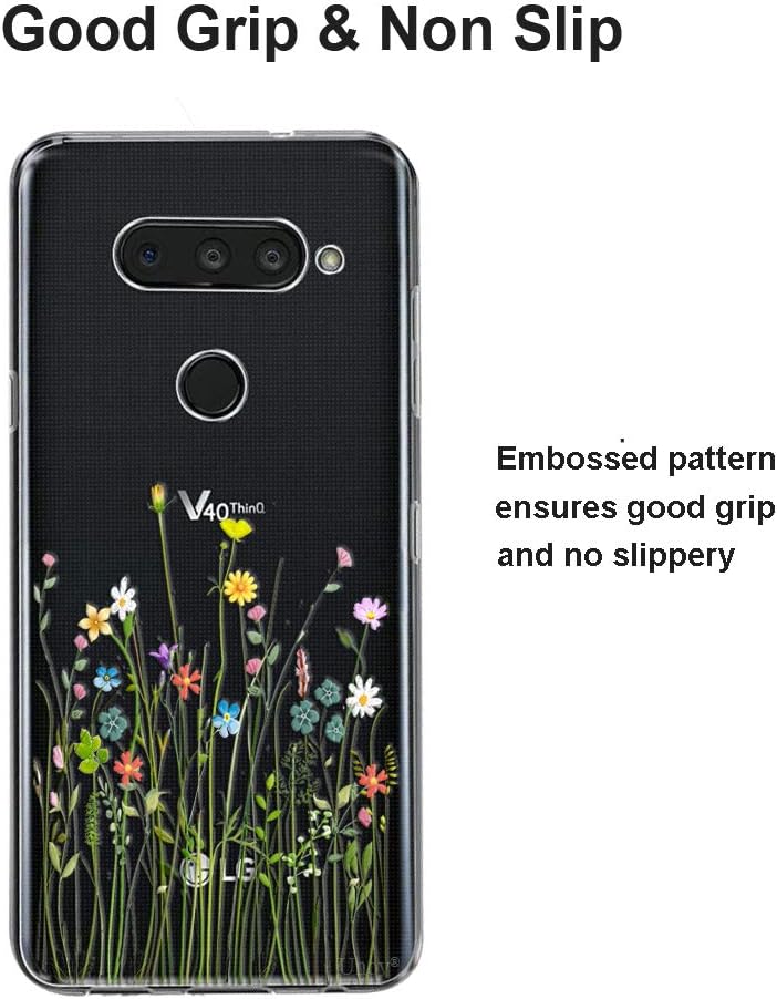 Unov Case Compatible with LG V40 ThinQ Case Clear with Design Soft TPU Shock Absorption Slim Embossed Pattern Protective (Great Wave)
