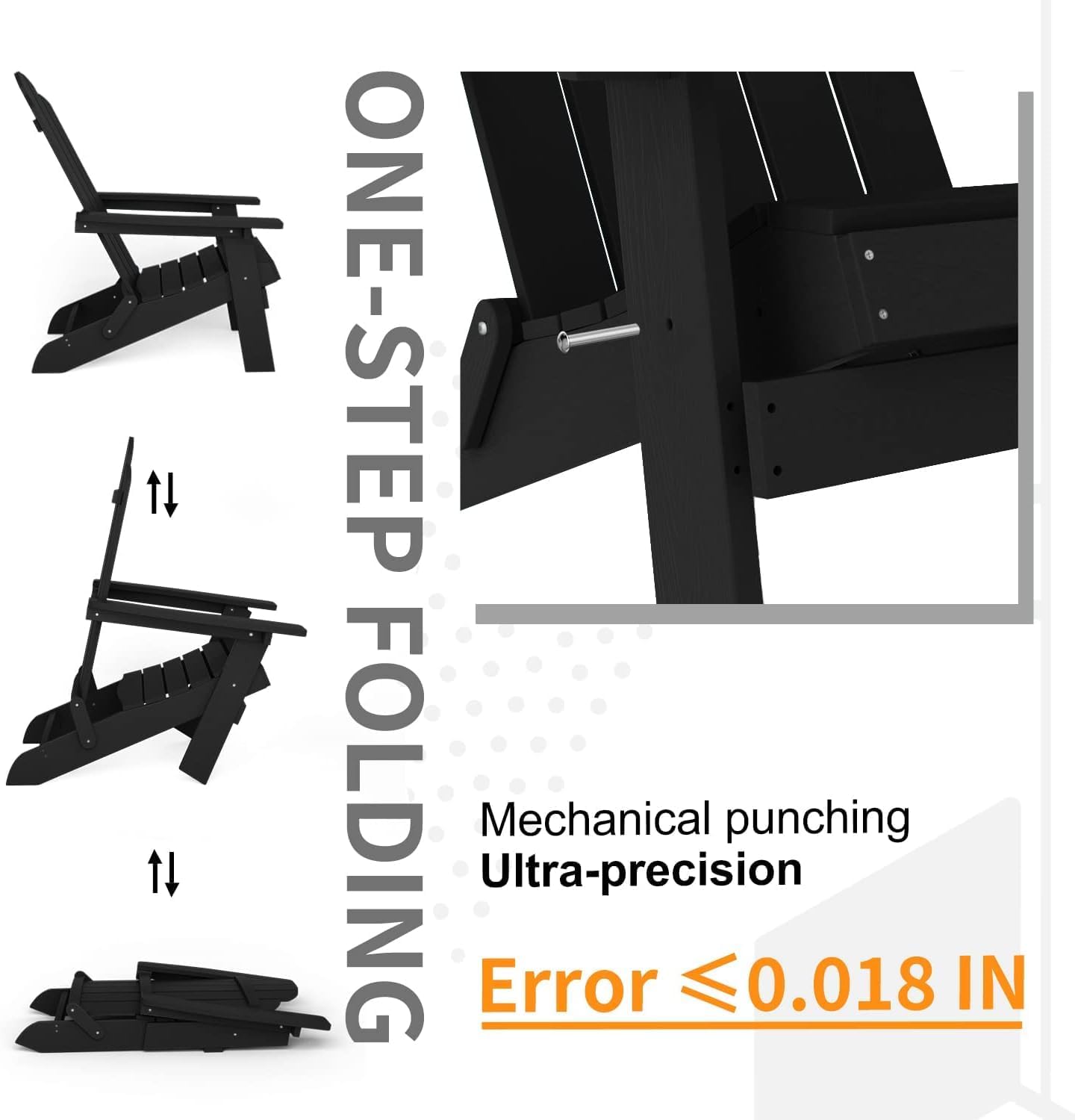 MXIMU Folding Adirondack Chair for Outdoor: Easy Assembly and Comfortable HIPS All-Weather Adirondack Chairs Set of 2 - Wooden Textured Patio Chair for Lawn Garden Deck Backyard Fire Pit