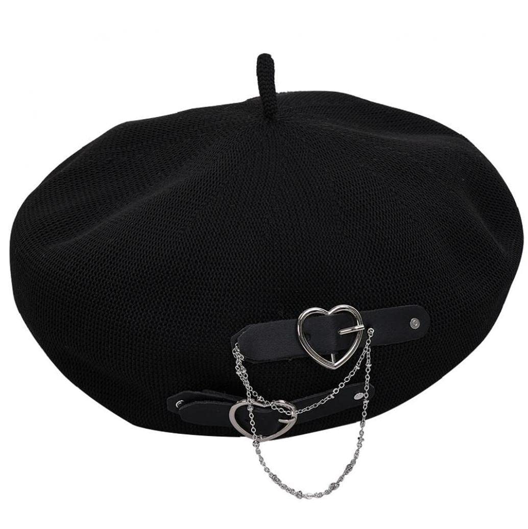 Froiny Lolita Beret Gothic Punk Jk Beanie Hat Black 