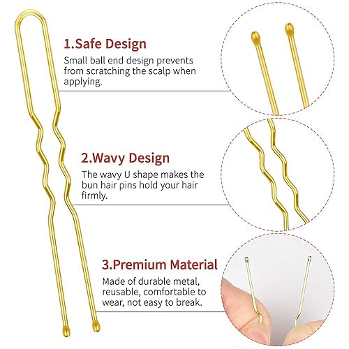 Miniatura 3 de IKOCO - Horquillas para el cabello para mujer, 2.75 pulgadas para moños, horquillas doradas en forma de U con caja de almacenamiento