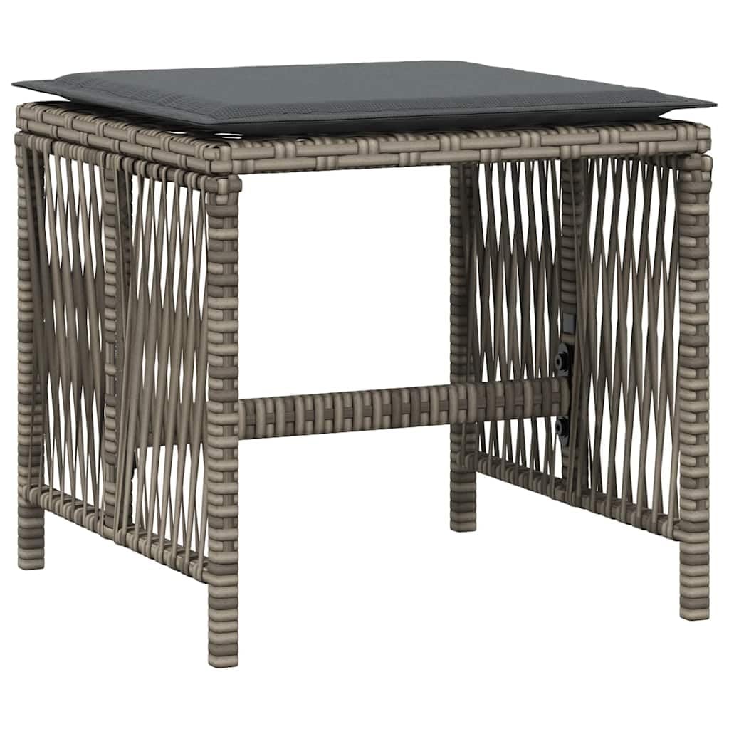 Taboret ogrodowy z poduszką 4 szt. szary 41 x 41 x 36 cm polirattanowy