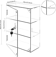 Vista 5 de Vitrina de encimera de acrílico transparente con llave de bloqueo, vitrina de seguridad de 3 estantes, vitrina de hebillas de succión Dustproop