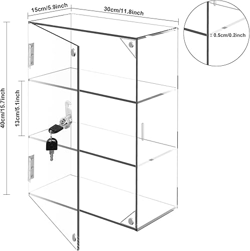 Miniatura 5 de Vitrina de encimera de acrílico transparente con llave de bloqueo, vitrina de seguridad de 3 estantes, vitrina de hebillas de succión Dustproop para