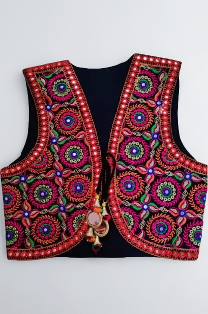 Outerwear Womens Multicolor Cotton Handmade Traditional Rajasthani Design front Embroidered Kutchi Work Jacket/Koti