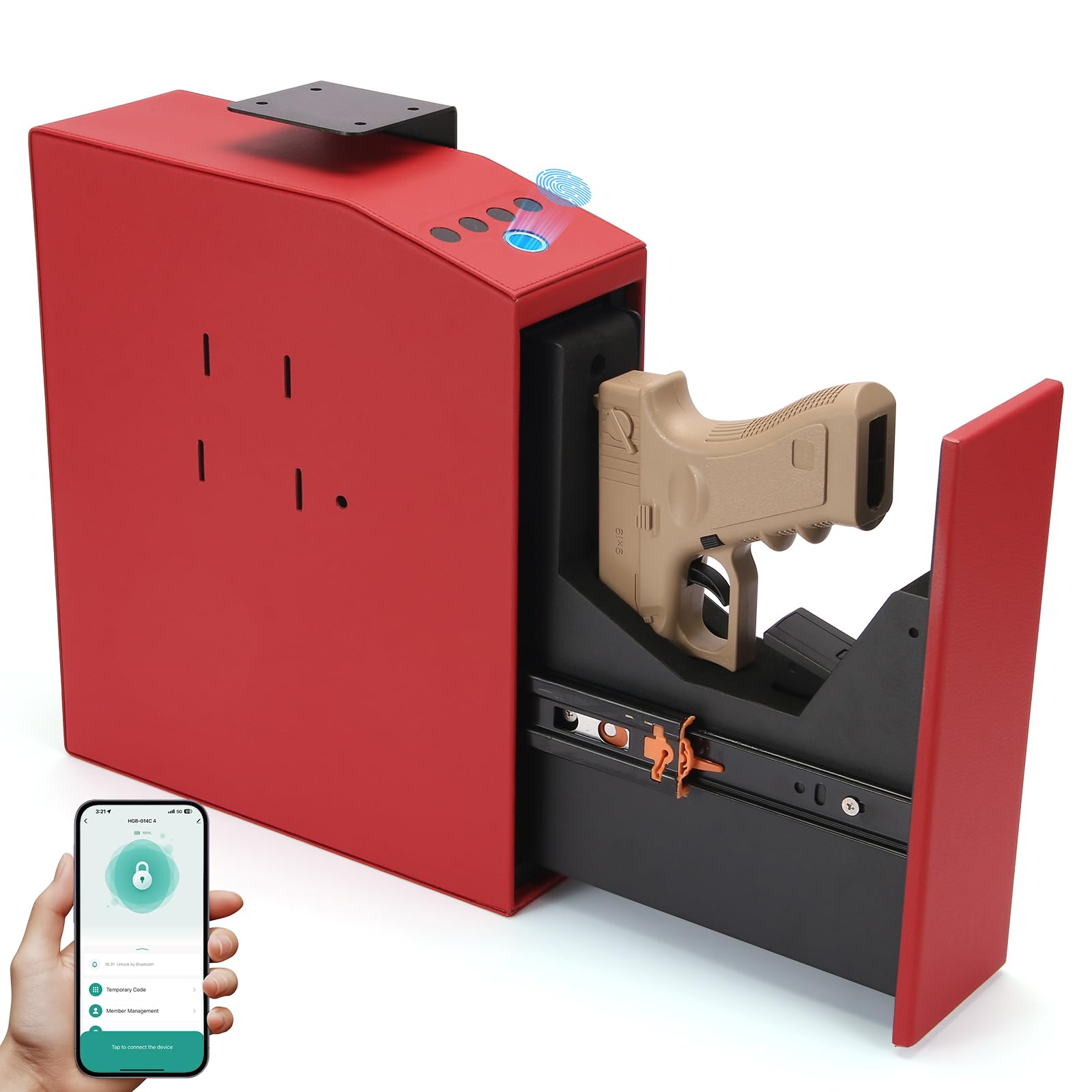 Cassaforte intelligente per pistole biometriche, armadio verticale con controllo app, serratura digitale, acciaio al carbonio, esterno in pelle, scanner per impronte digitali, per la