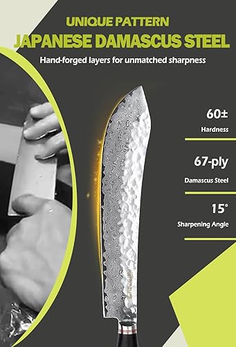 Miniatura 2 de YOUSUNLONG Breaking Knife Max Bull Nose Cuchillo de carnicero japonés de 12 pulgadas, 67 capas de acero de Damasco martillado con mango de madera de